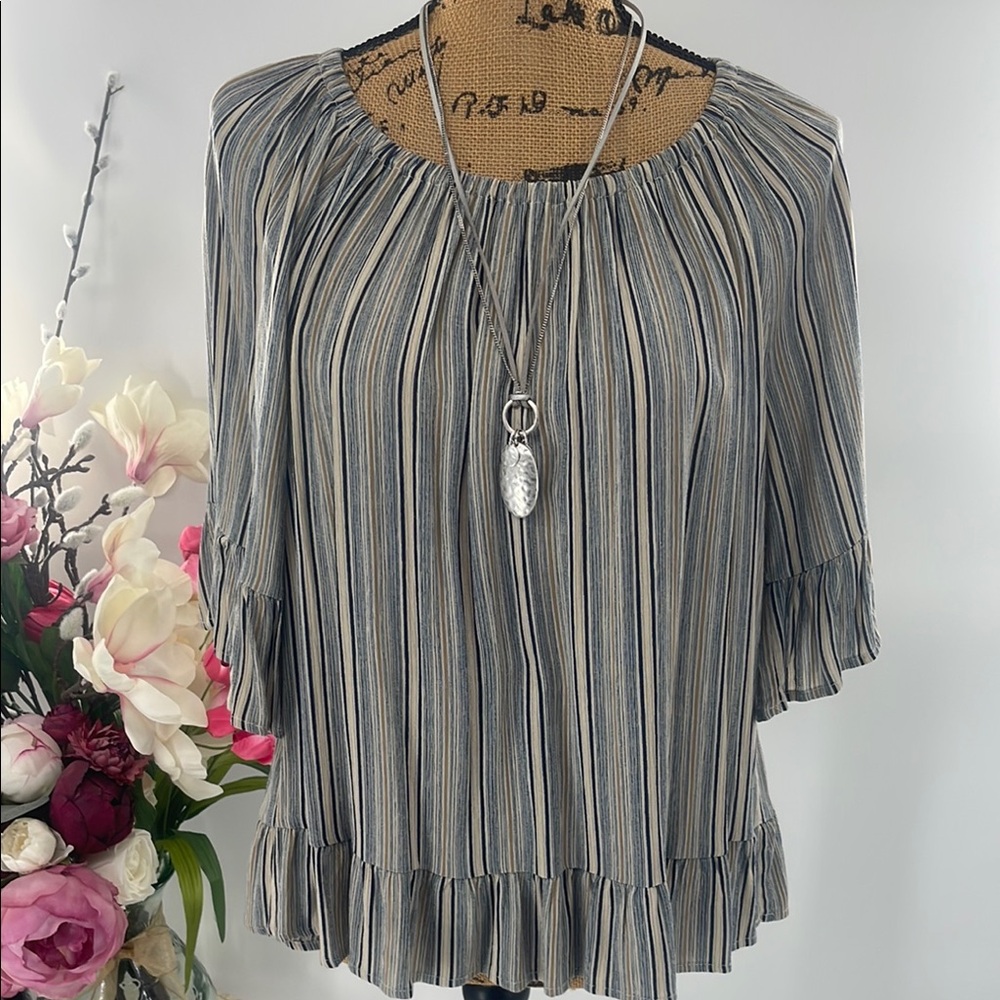 Striped Ruffle Sleeve Top